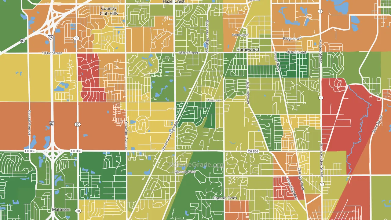 Flossmoor, IL Map of Arson Rates