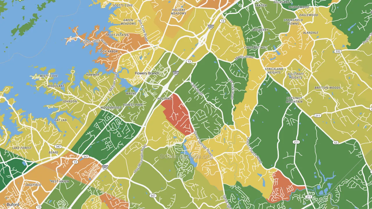 Flowery Branch, GA Map of Arson Rates