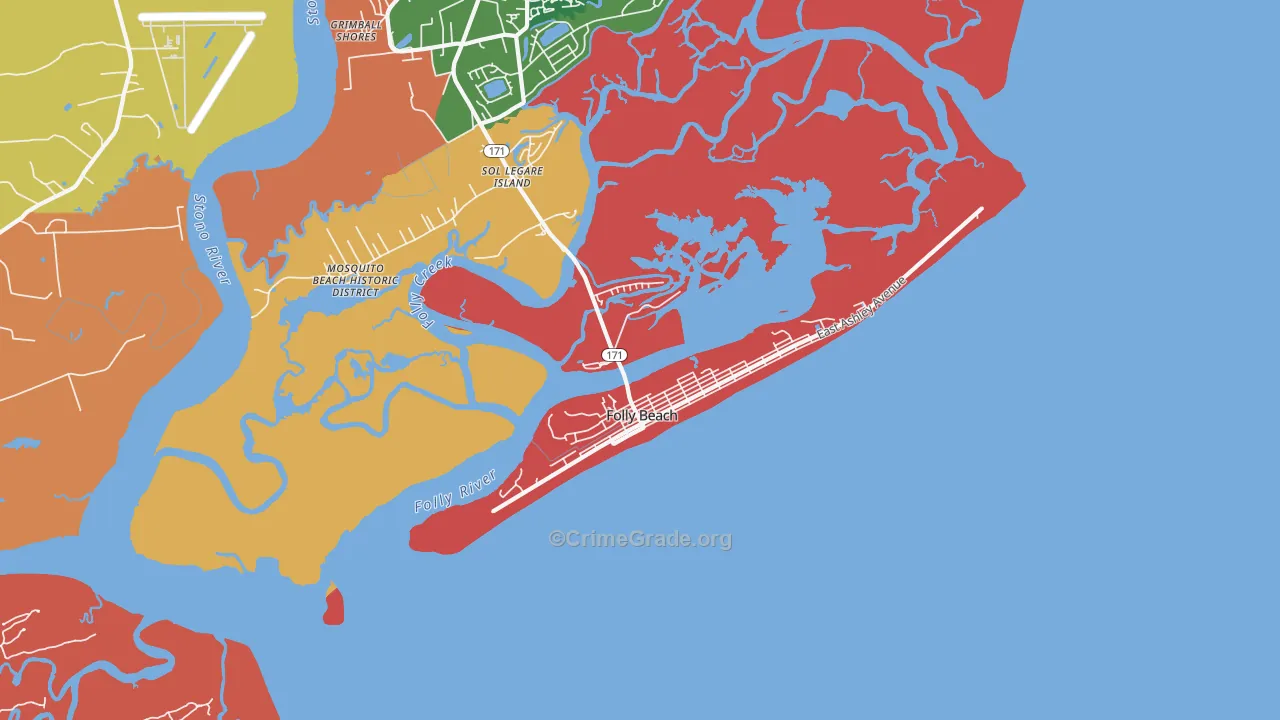 Folly Beach, SC Map of Arson Rates