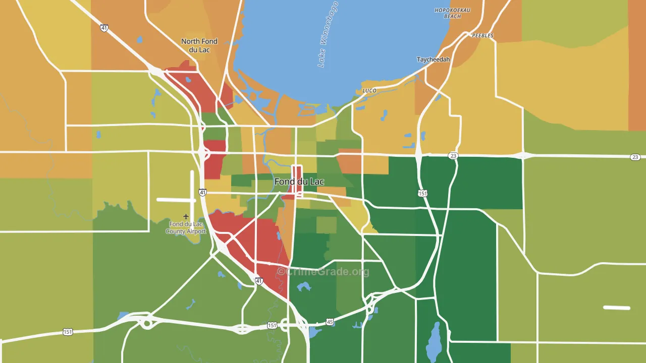 Fond Du Lac, WI Map of Arson Rates