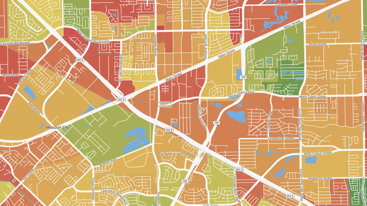 Fondren Gardens, Houston, TX Map of Arson Rates