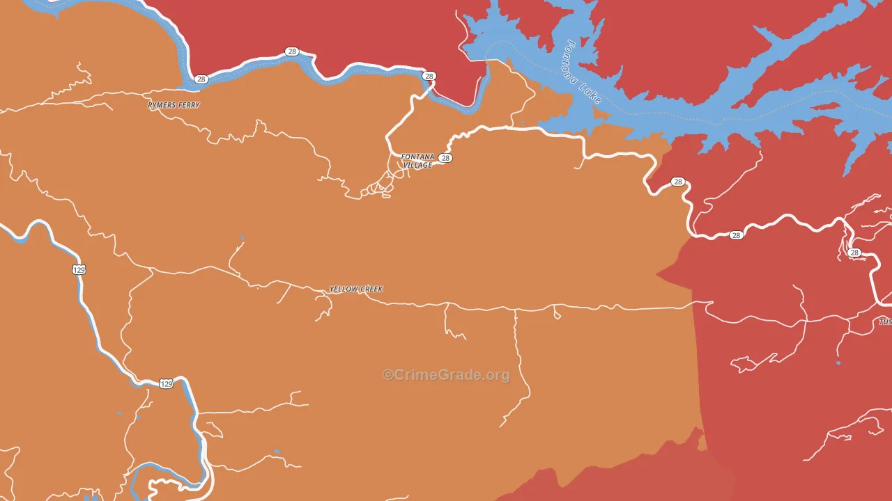 Fontana Dam, NC Map of Arson Rates