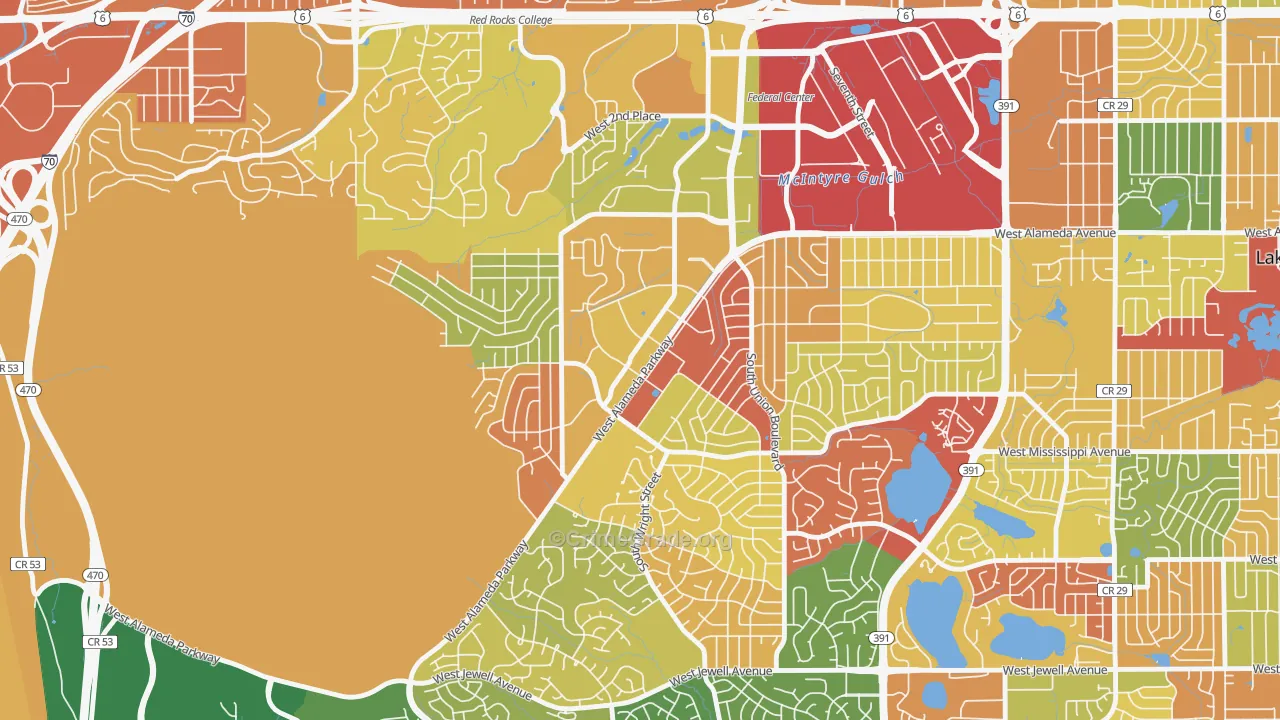 Foothills, Lakewood, CO Map of Arson Rates
