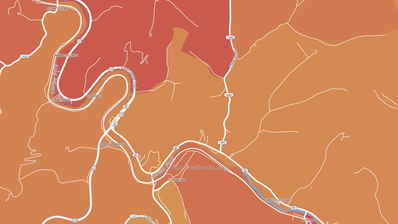 Fords Branch, KY Map of Arson Rates