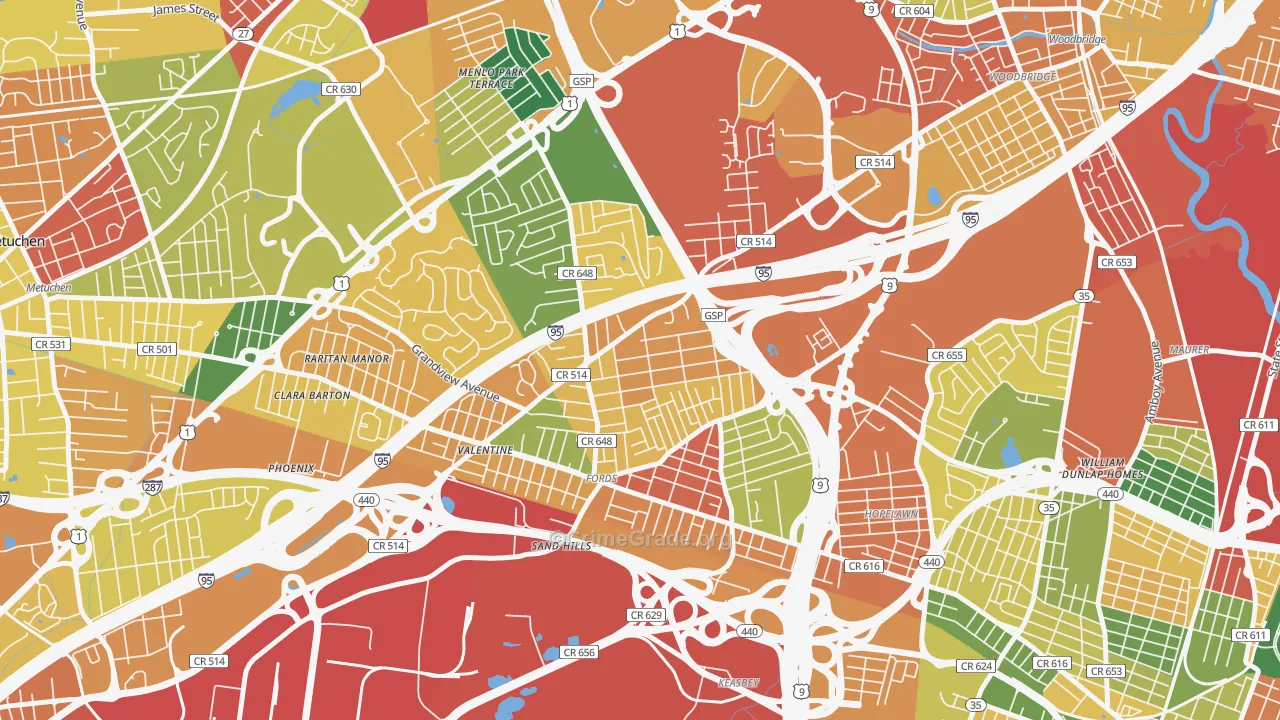 Fords, NJ Map of Arson Rates