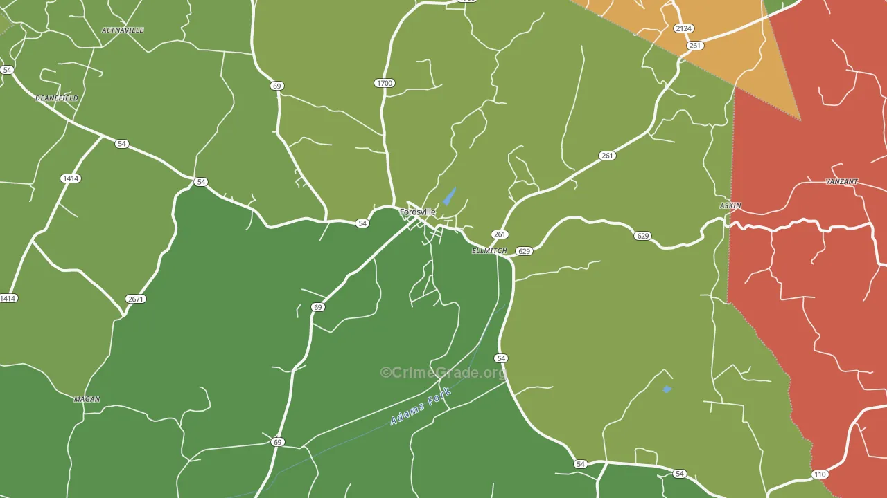 Fordsville, KY Map of Arson Rates