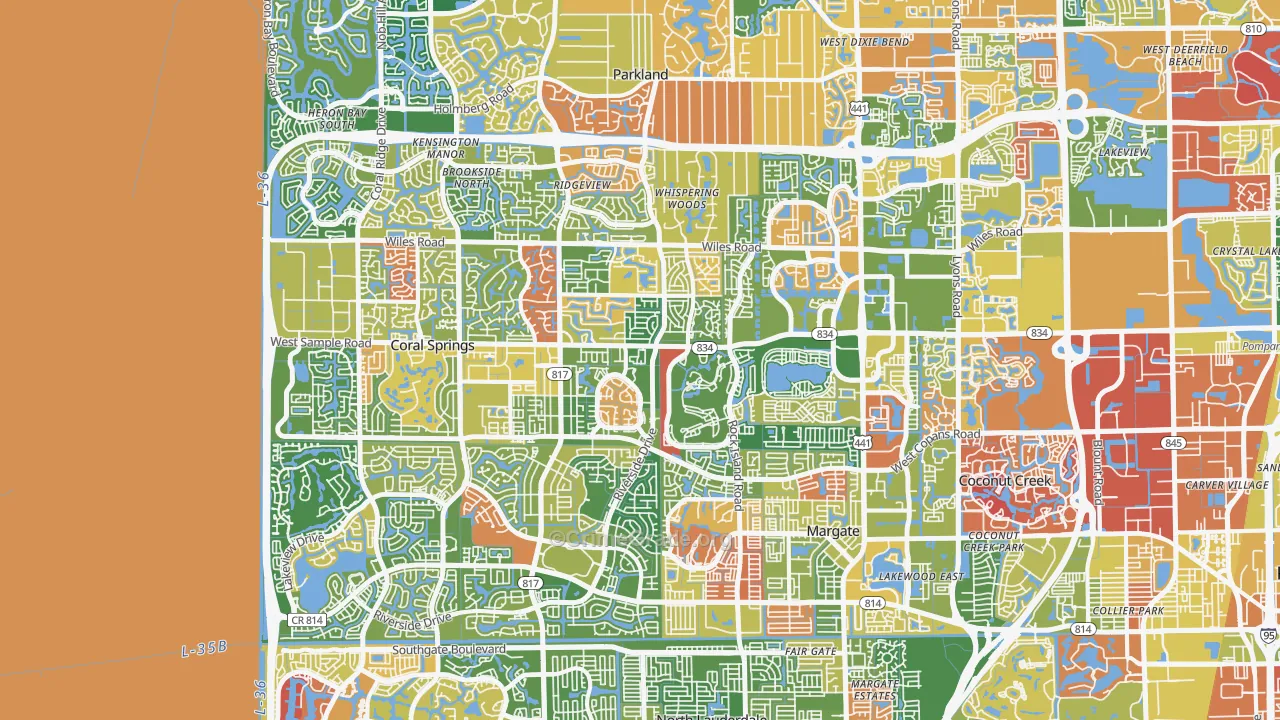 Forest Hills-Miami, Coral Springs, FL Map of Arson Rates