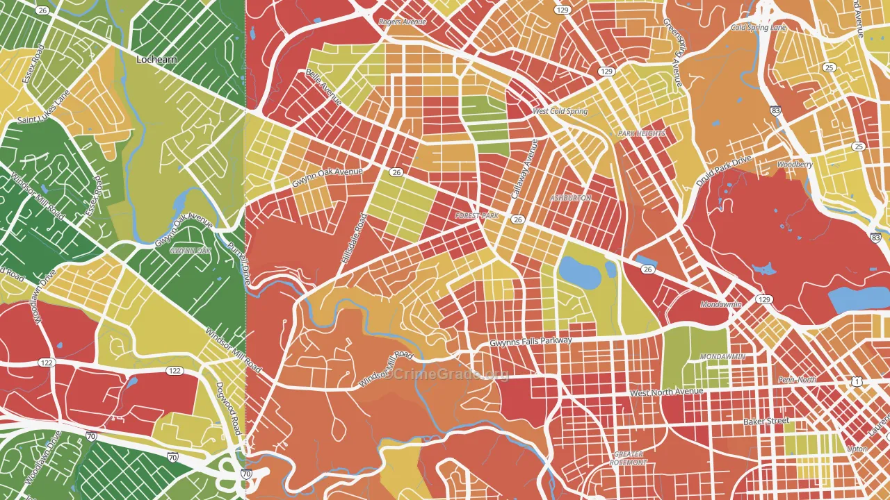 Forest Park, Baltimore, MD Map of Arson Rates