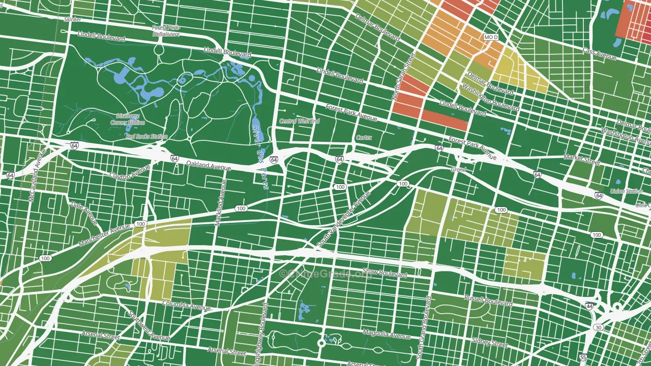Forest Park Southeast, St. Louis, MO Map of Arson Rates
