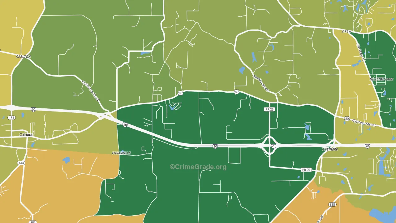 Forksville, LA Map of Arson Rates