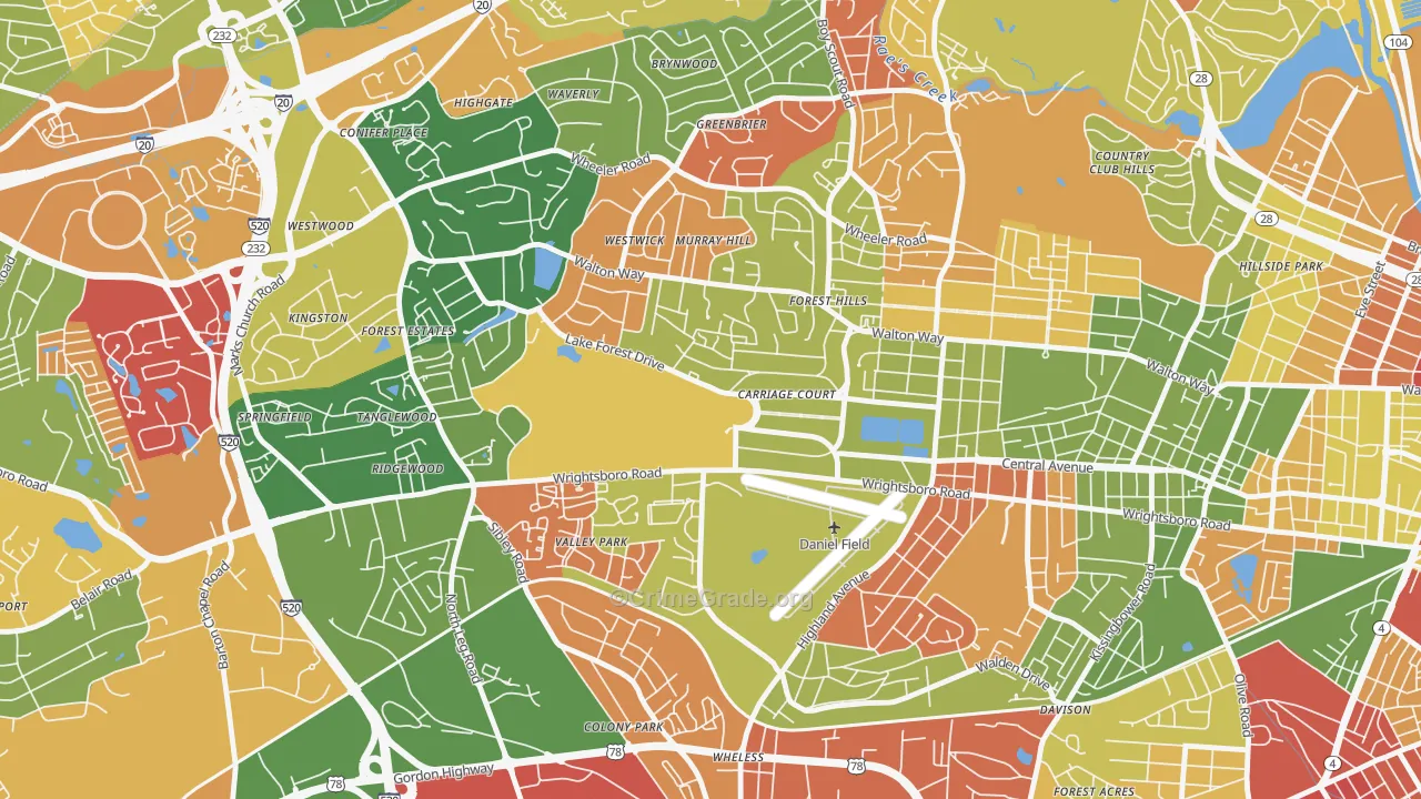Forrest Hills, Augusta, GA Map of Arson Rates