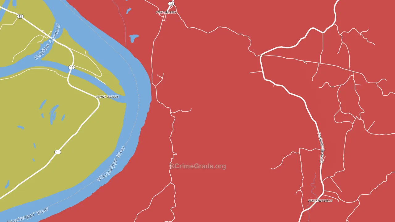 Fort Adams, MS Map of Arson Rates