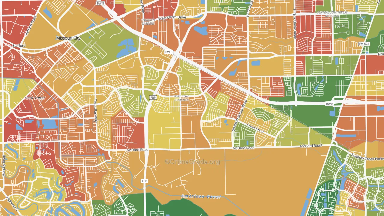 Fort Bend Houston, Missouri City, TX Map of Arson Rates