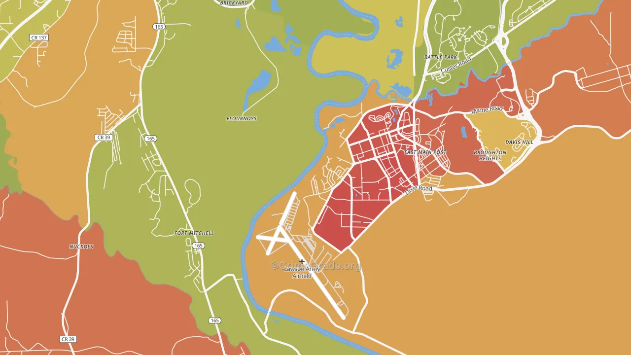 Fort Benning South, GA Map of Arson Rates