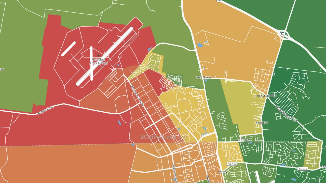 Fort Campbell North, KY Map of Arson Rates