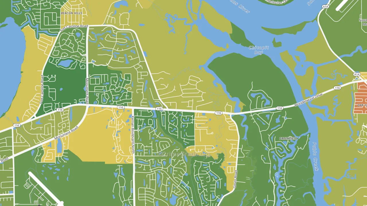Fort Caroline Shores, Jacksonville, FL Map of Arson Rates