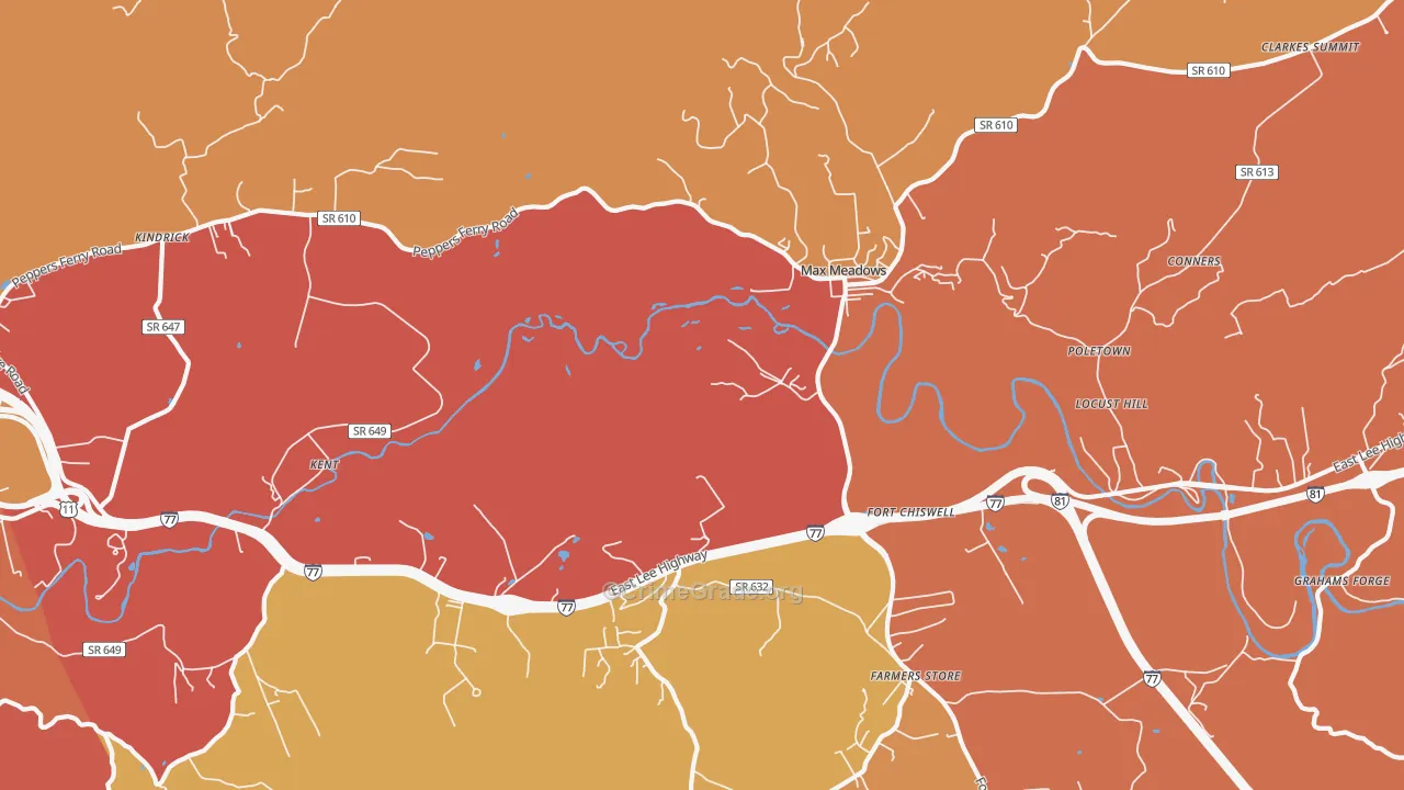 Fort Chiswell, VA Map of Arson Rates