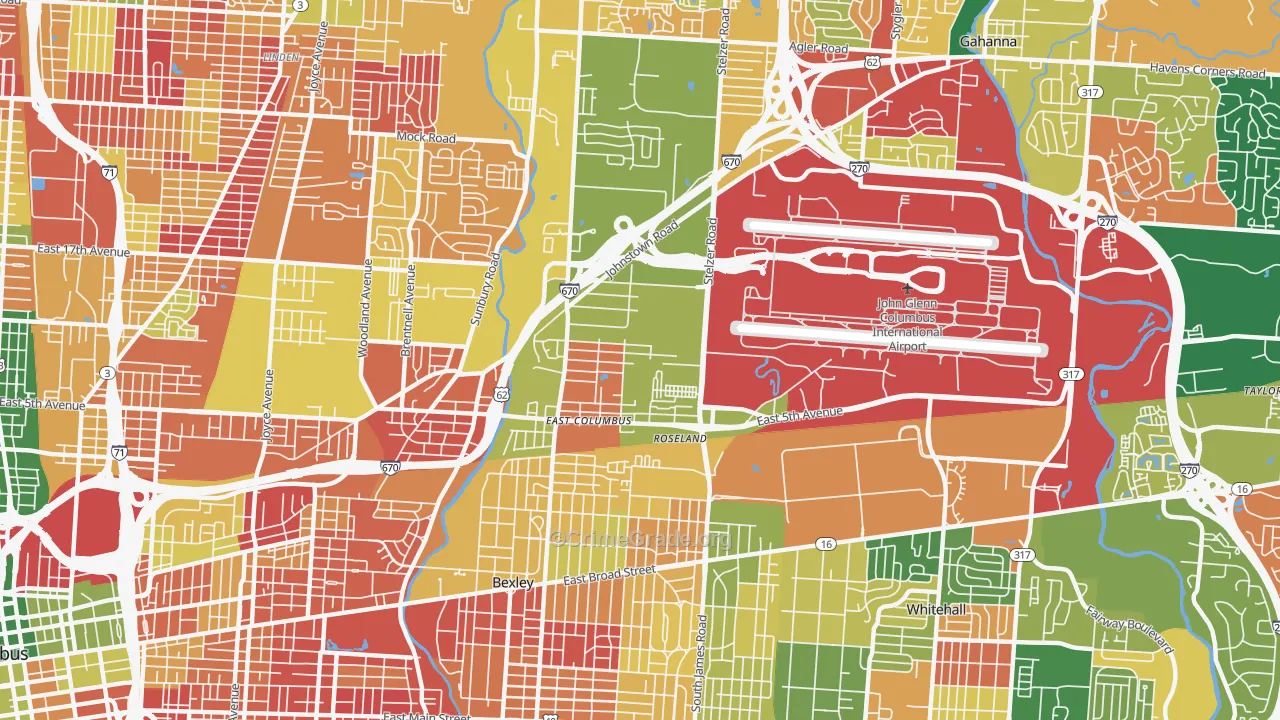 Fort Columbus Airport, Columbus, OH Map of Arson Rates