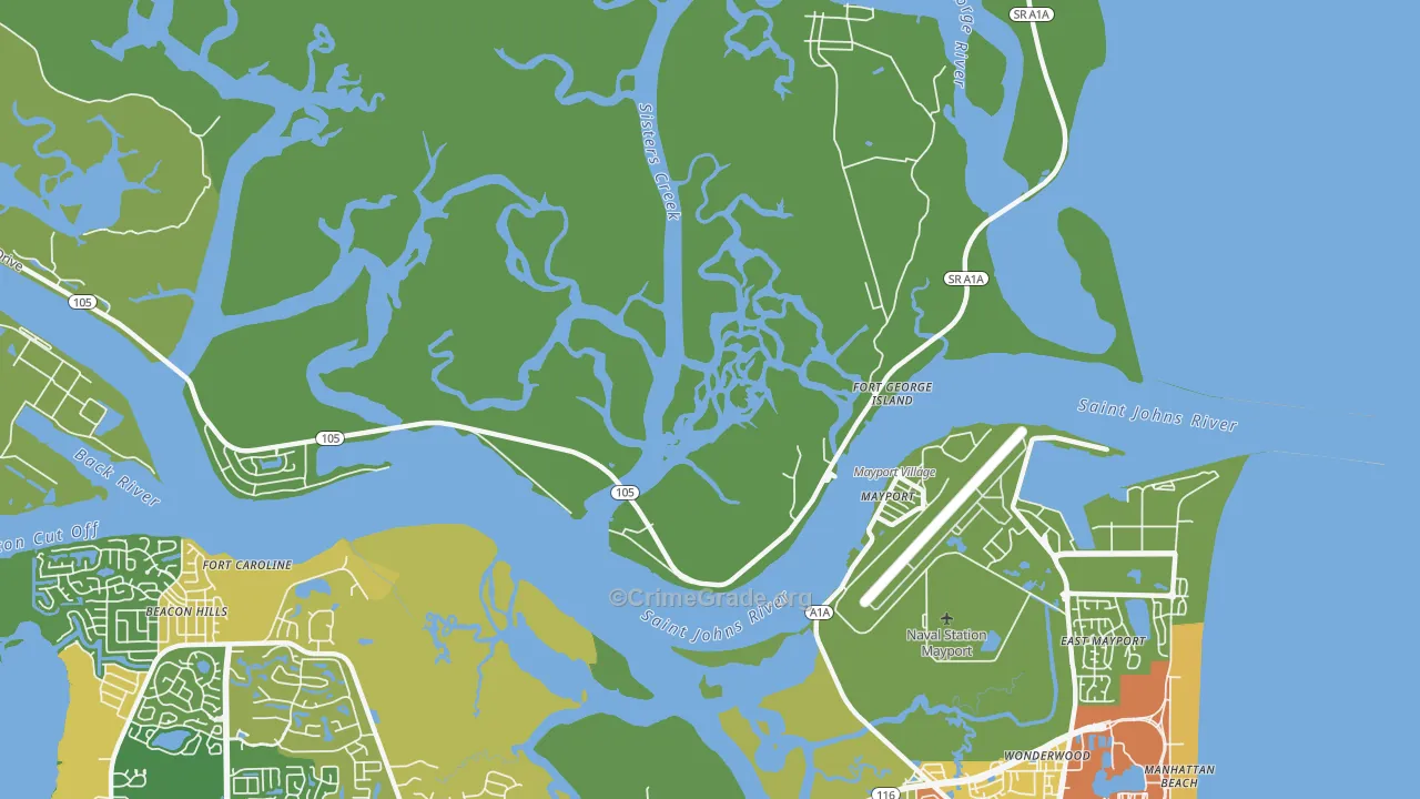 Fort George Island, FL Map of Arson Rates