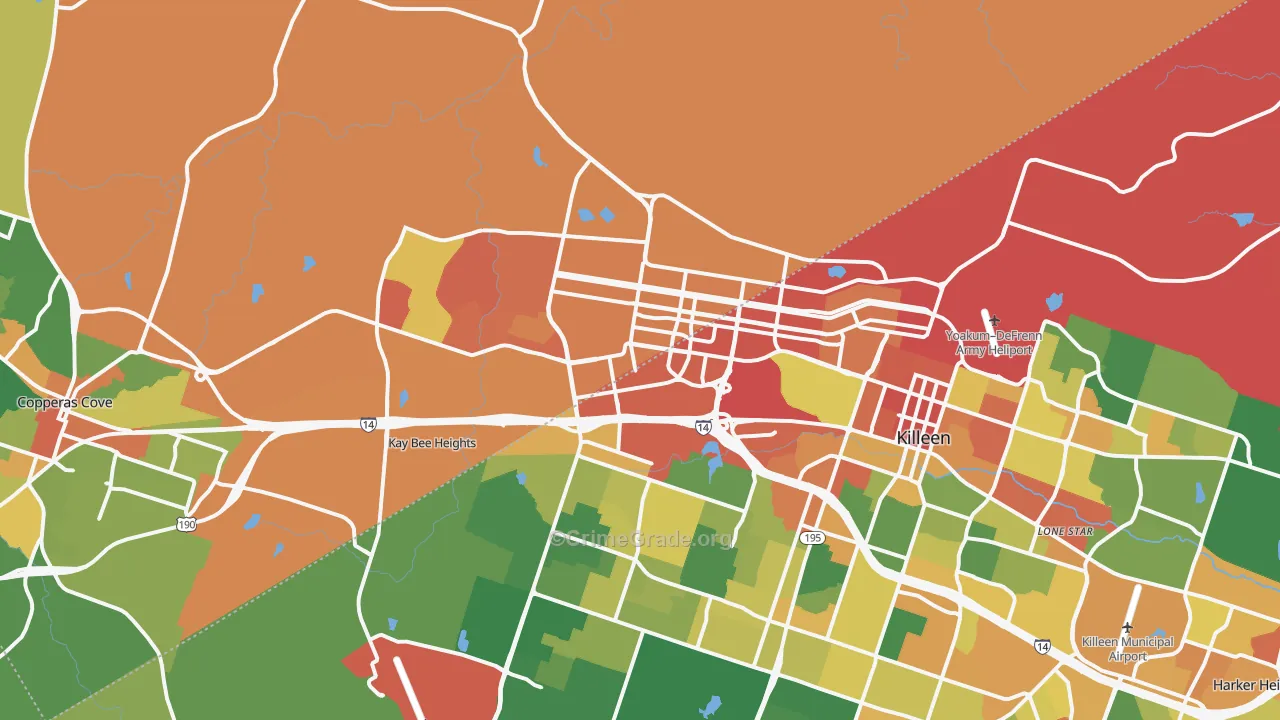 Fort Hood, TX Map of Arson Rates