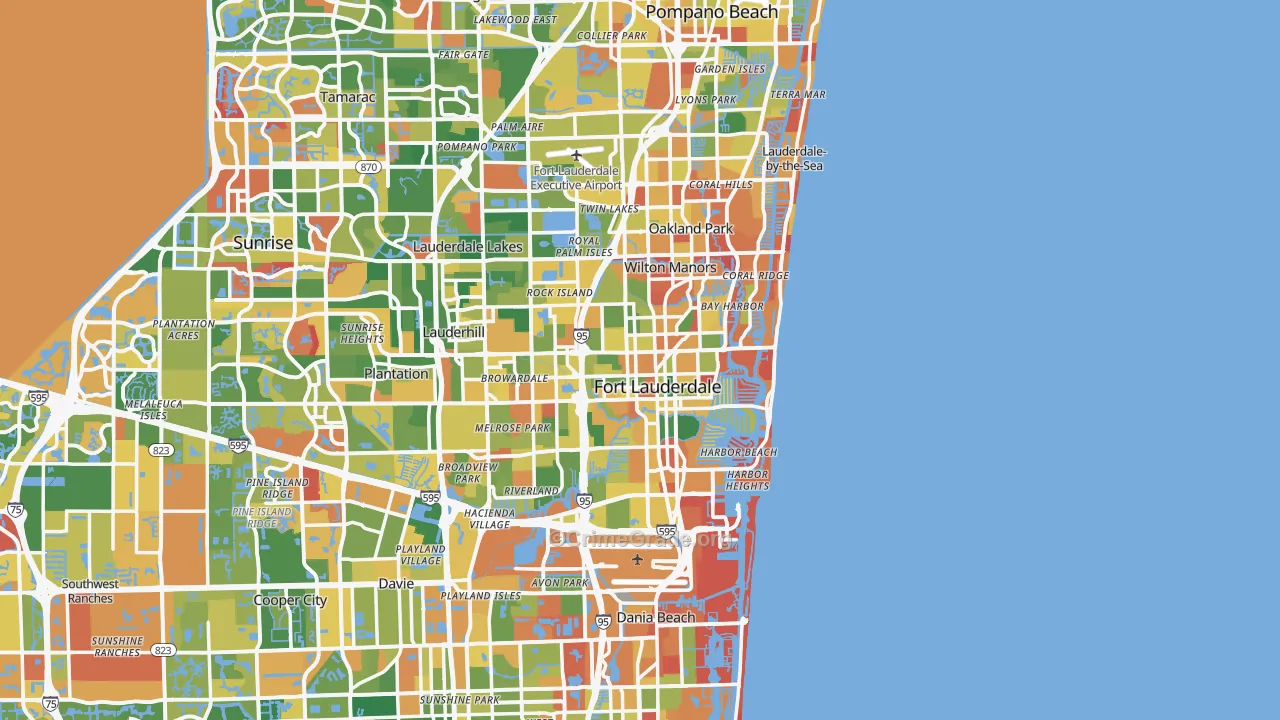 Fort Lauderdale, FL Map of Arson Rates