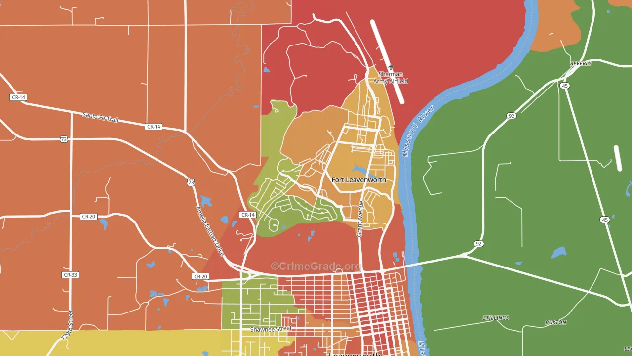 Fort Leavenworth, KS Map of Arson Rates