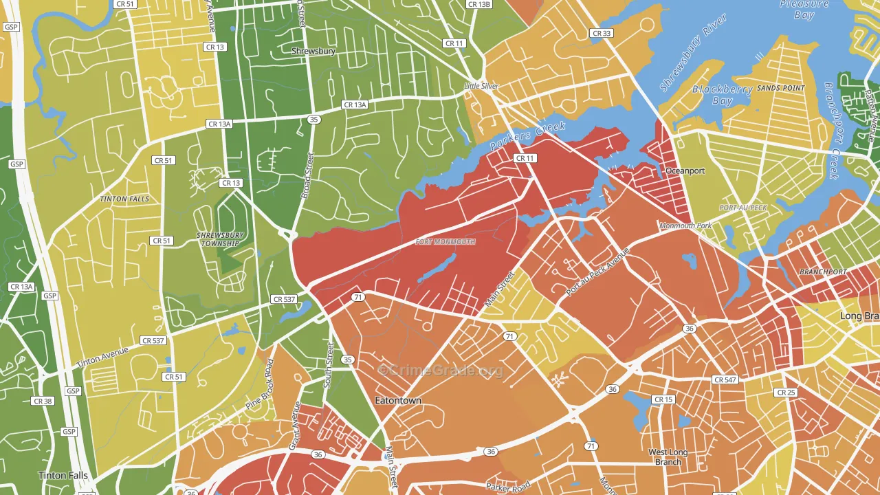 Fort Monmouth, NJ Map of Arson Rates