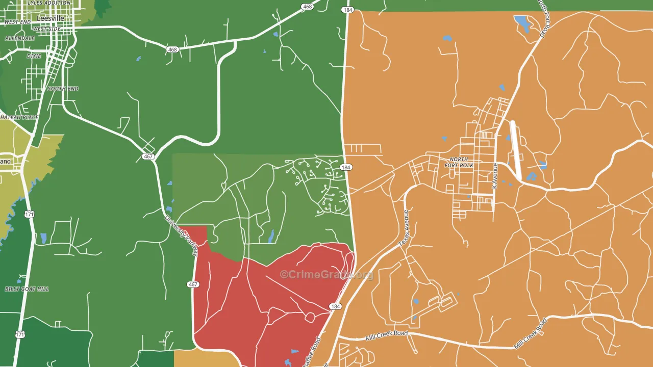 Fort Polk North, LA Map of Arson Rates