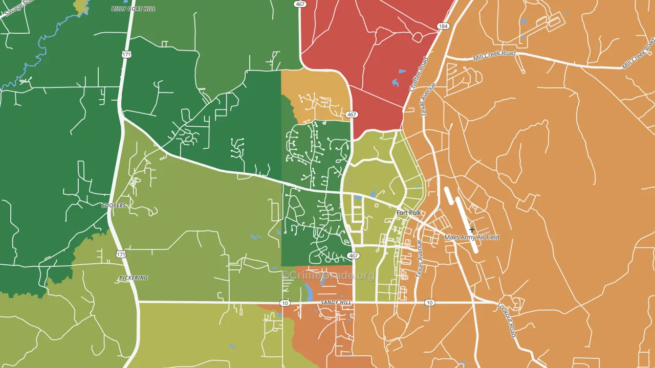 Fort Polk South, LA Map of Arson Rates