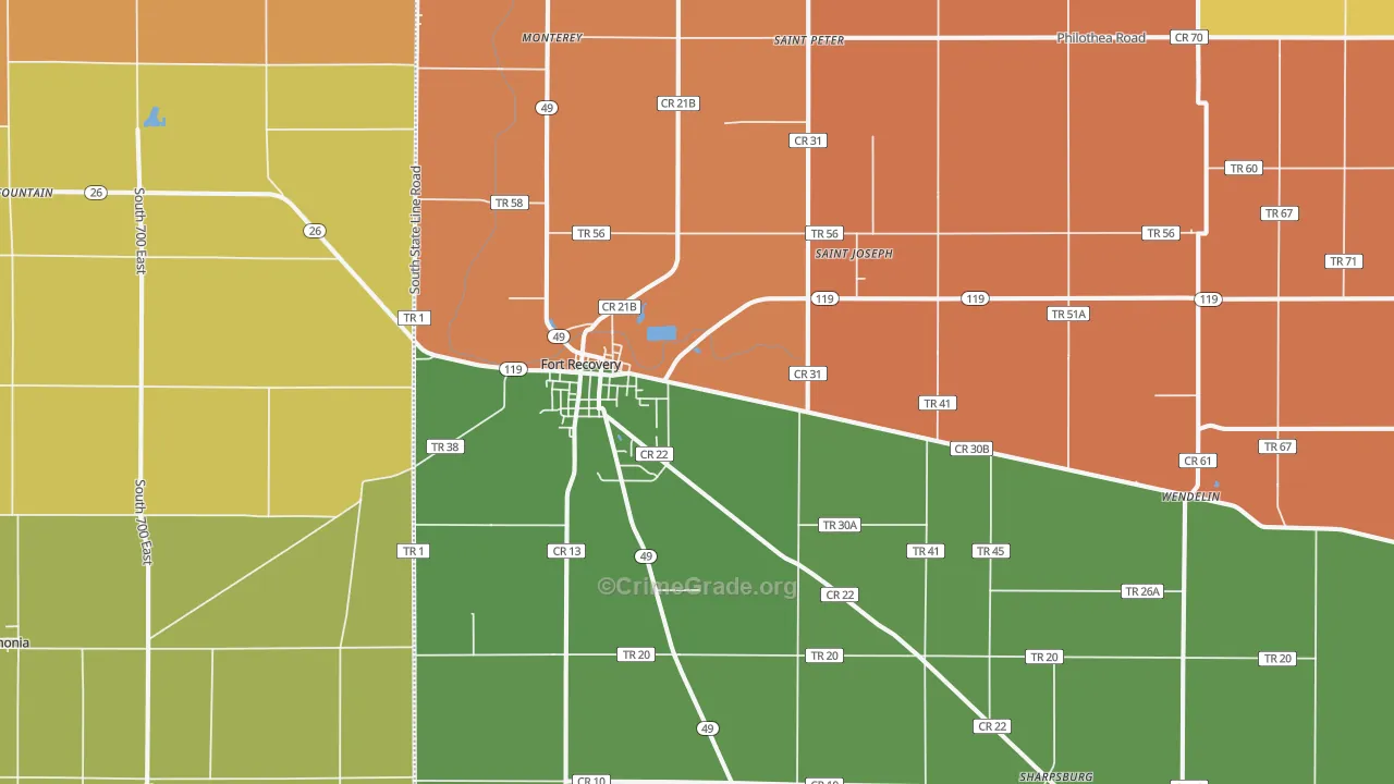 Fort Recovery, OH Map of Arson Rates
