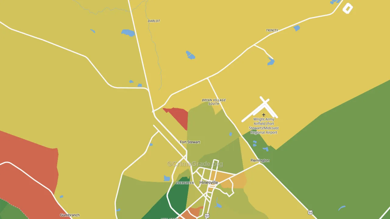 Fort Stewart, GA Map of Arson Rates