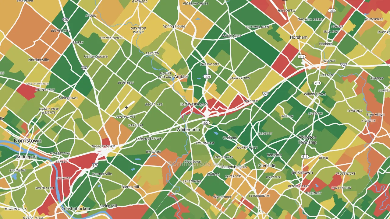 Fort Washington, PA Map of Arson Rates