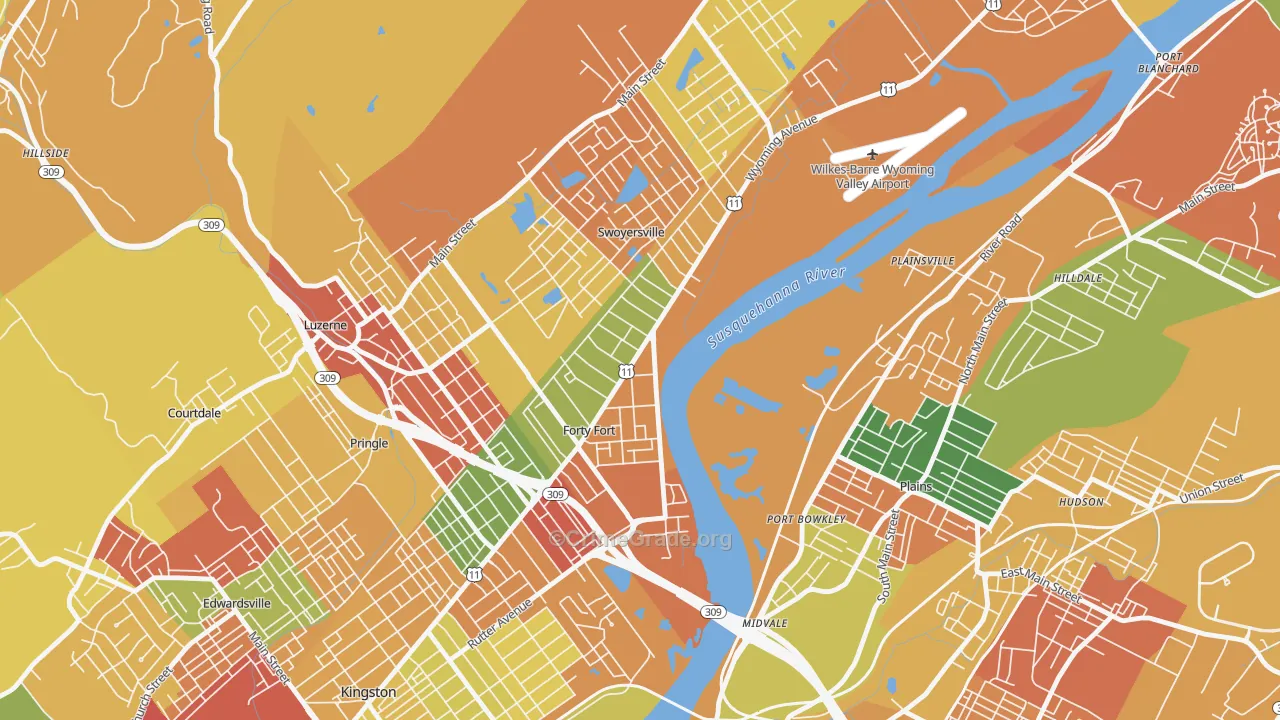 Forty Fort, PA Map of Arson Rates