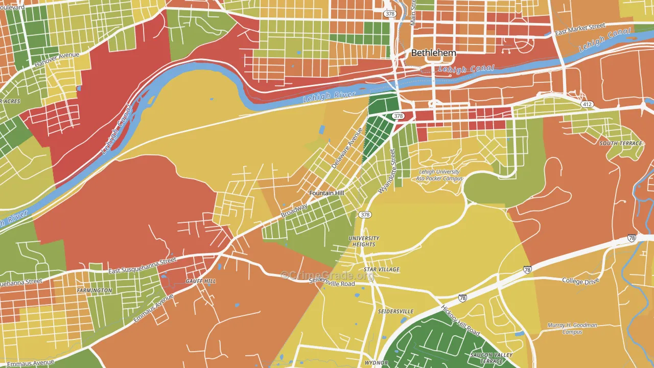 Fountain Hill, PA Map of Arson Rates