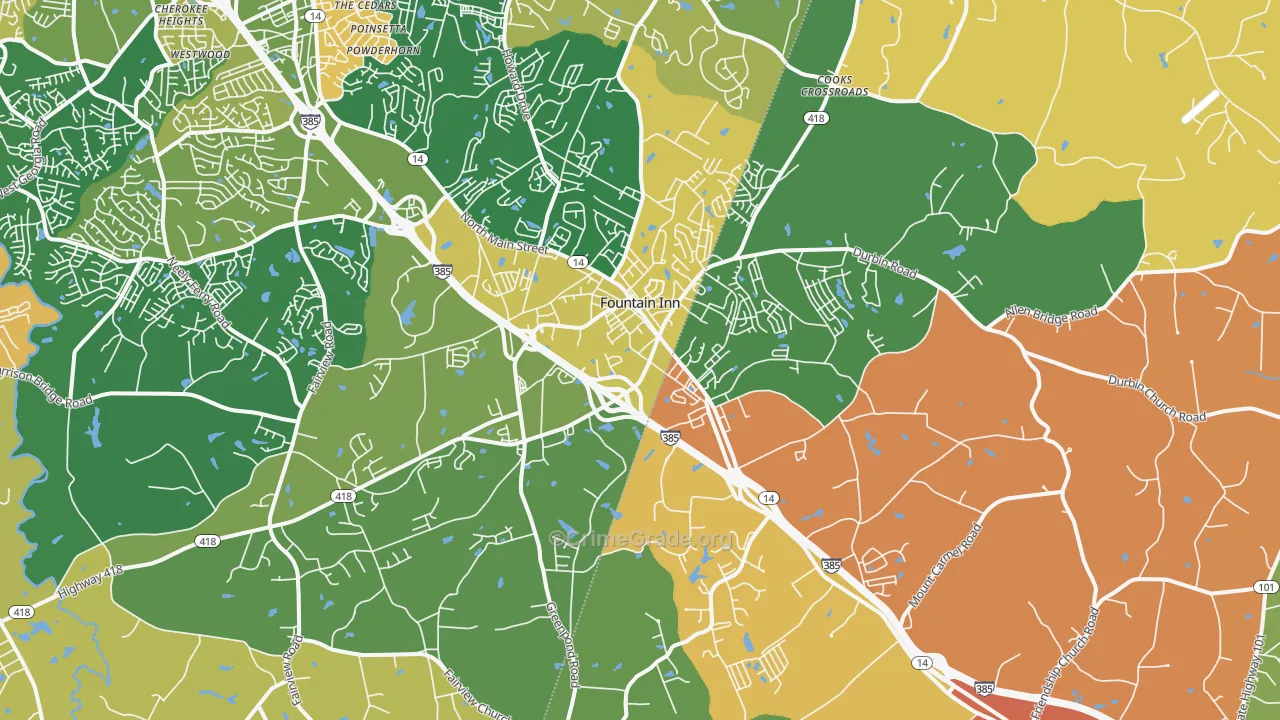 Fountain Inn, SC Map of Arson Rates