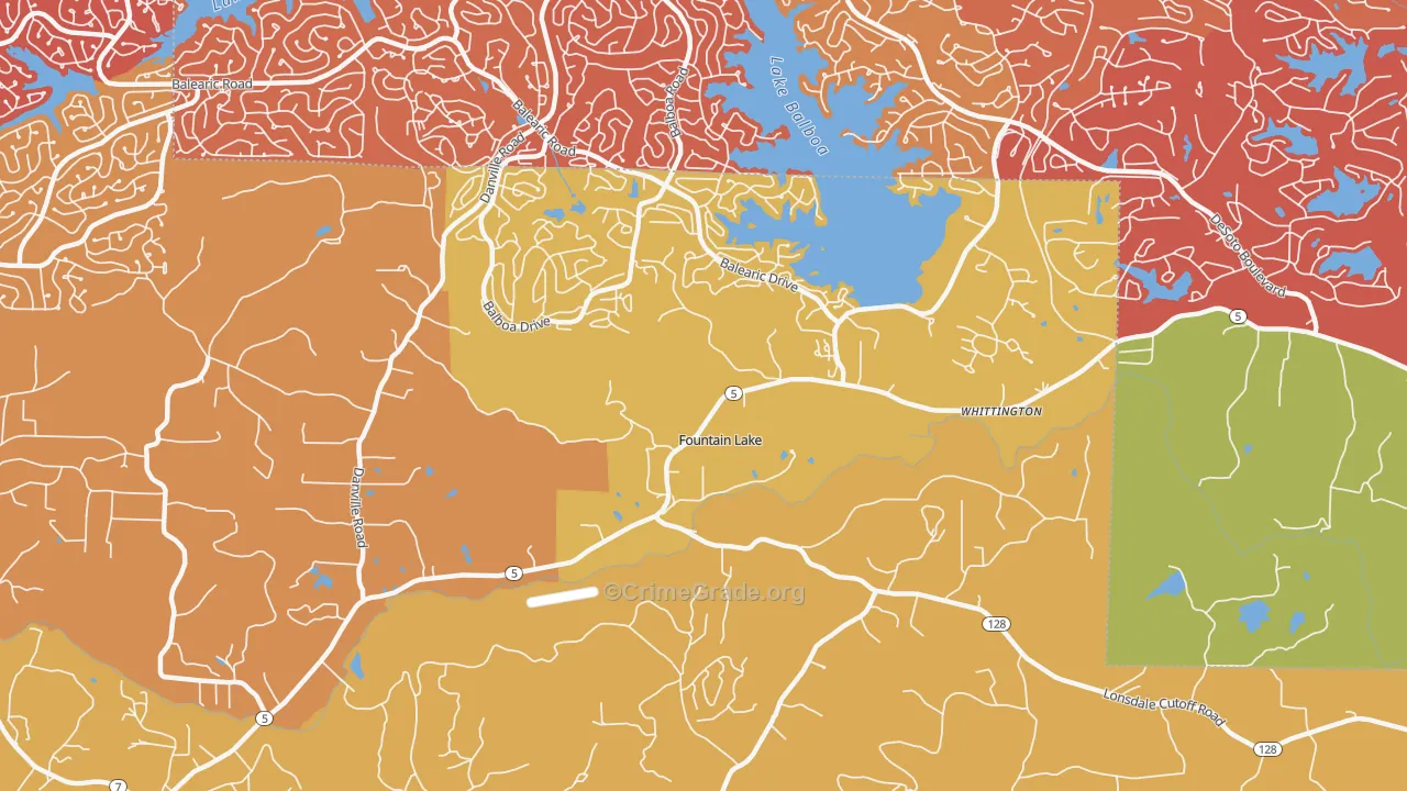 Fountain Lake, AR Map of Arson Rates
