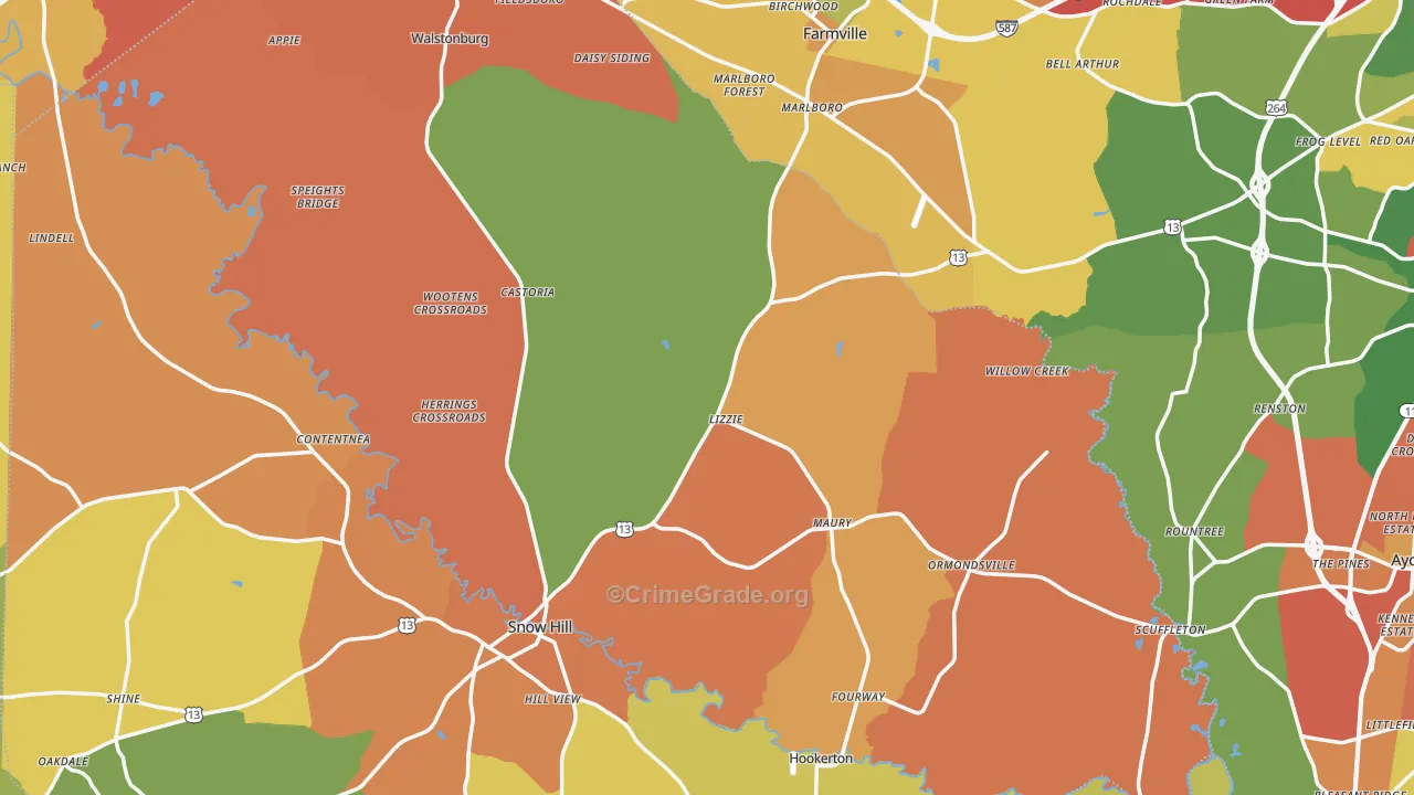 Fountain, NC Map of Arson Rates