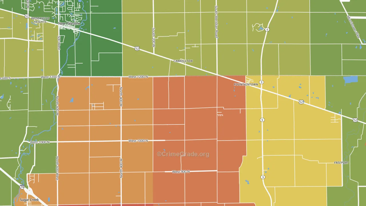 Fountaintown, IN Map of Arson Rates