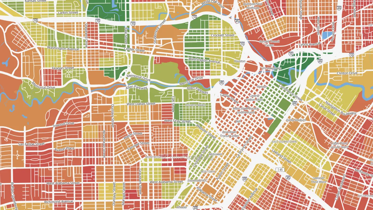 Fourth Ward, Houston, TX Map of Arson Rates