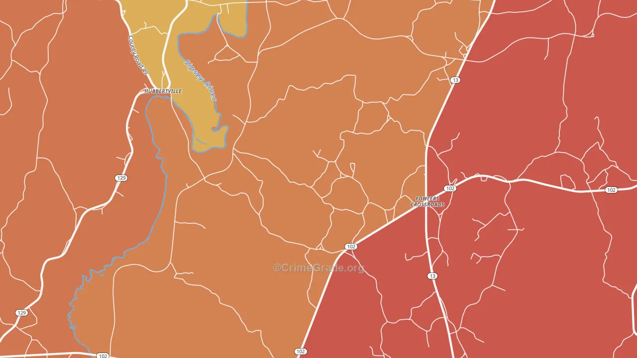 Fowlers Crossroads, AL Map of Arson Rates