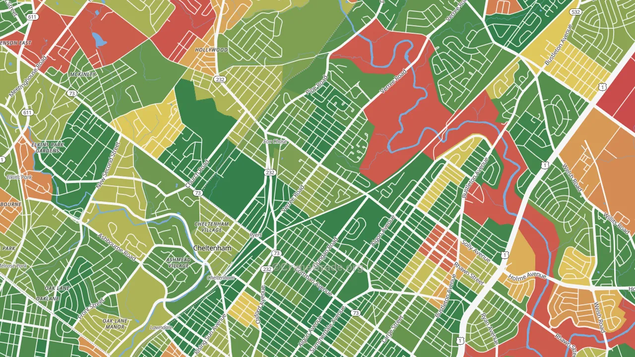 Fox Chase-Burholme, Philadelphia, PA Map of Arson Rates
