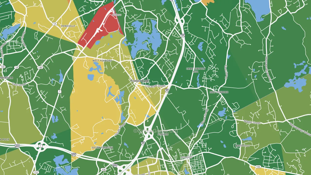 Foxboro, MA Map of Arson Rates