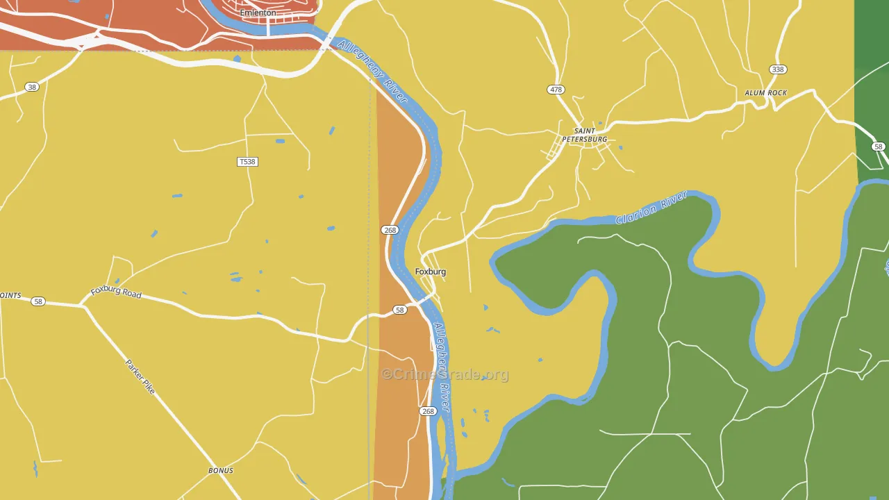 Foxburg, PA Map of Arson Rates