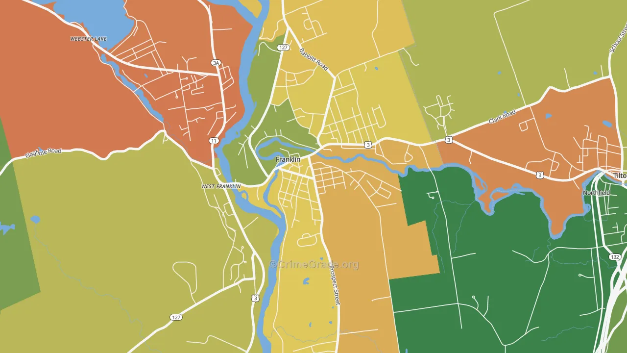 Franklin Falls, Franklin, NH Map of Arson Rates