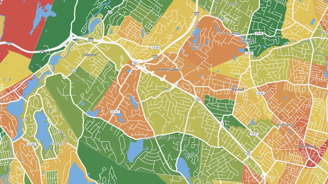Franklin Lakes, NJ Map of Arson Rates