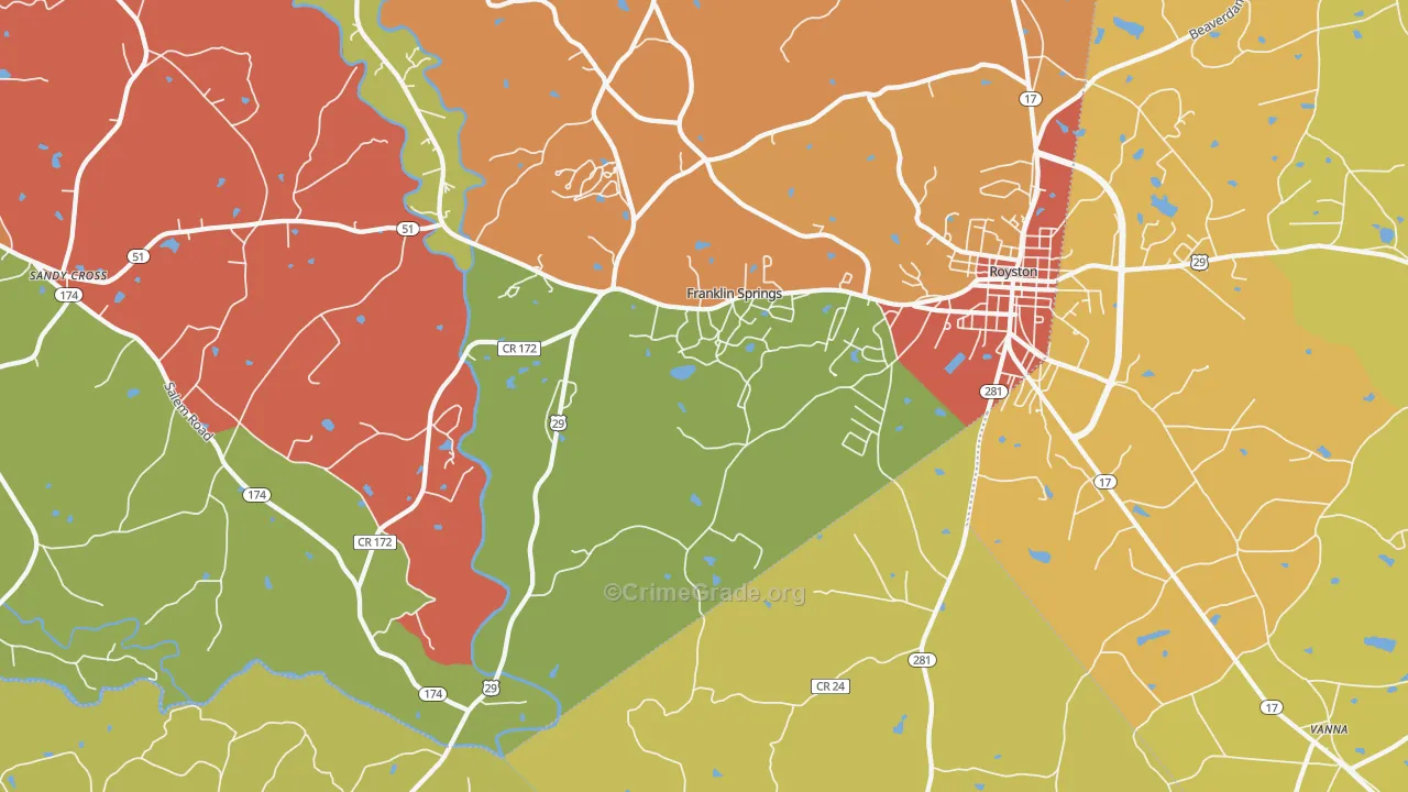 Franklin Springs, GA Map of Arson Rates