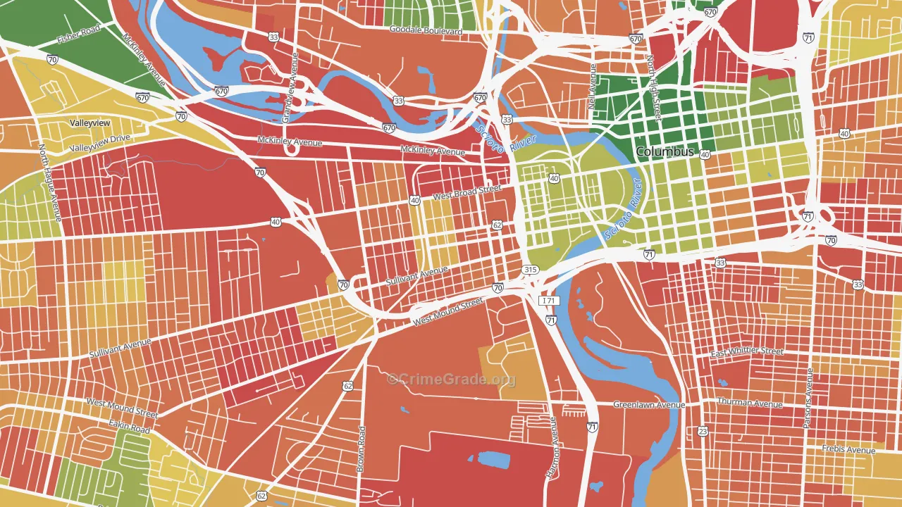Franklinton, Columbus, OH Map of Arson Rates