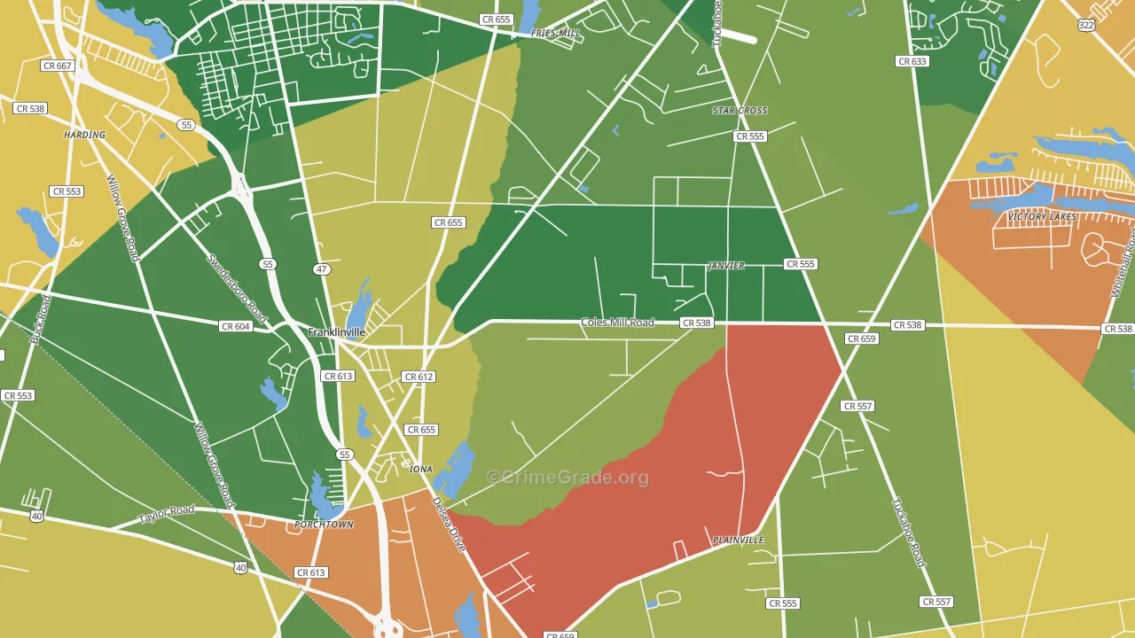 Franklinville, NJ Map of Arson Rates