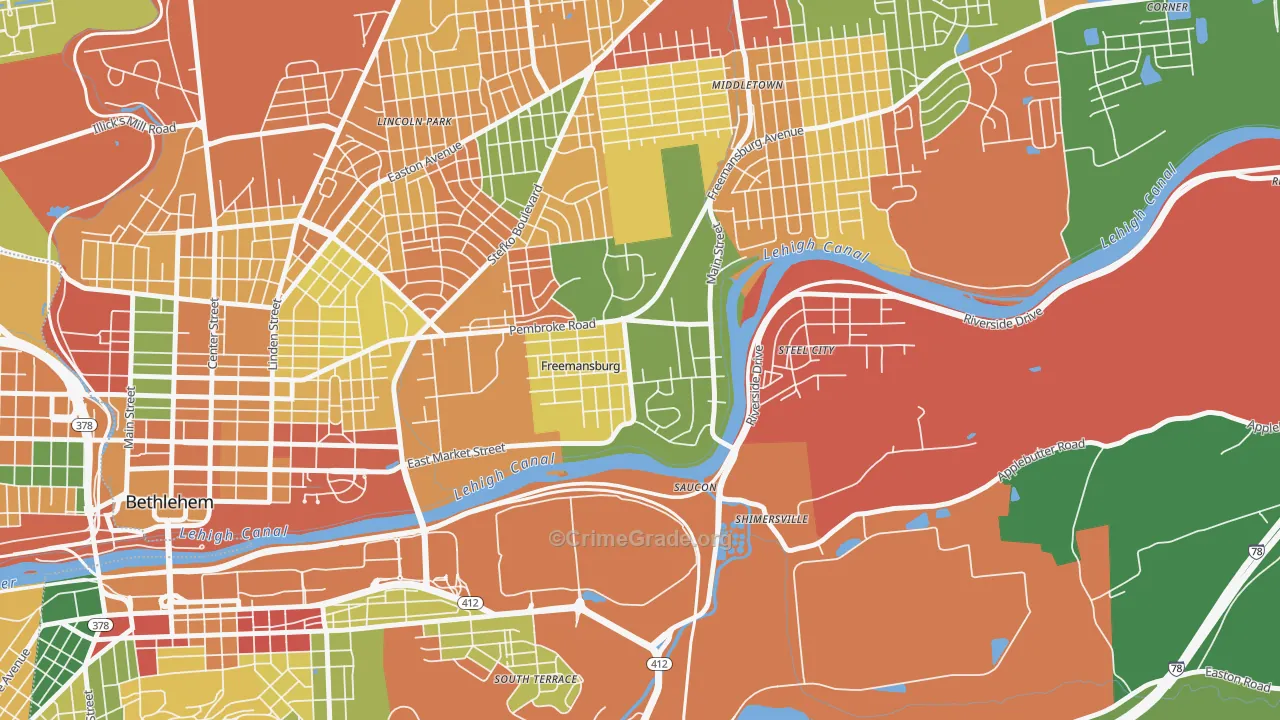 Freemansburg, PA Map of Arson Rates