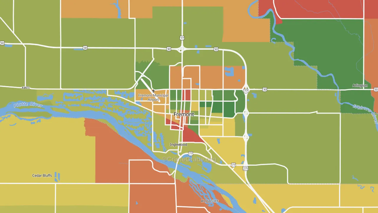 Fremont, NE Map of Arson Rates